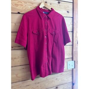 Penningtons Magenta Pink Cotton Short Sleeve Button Down Shirt Plus Size 1X